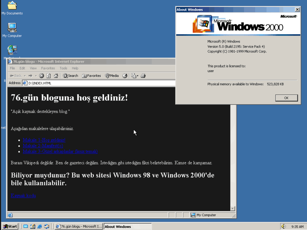 76.gün blogu Windows 2000 bir sistemde.